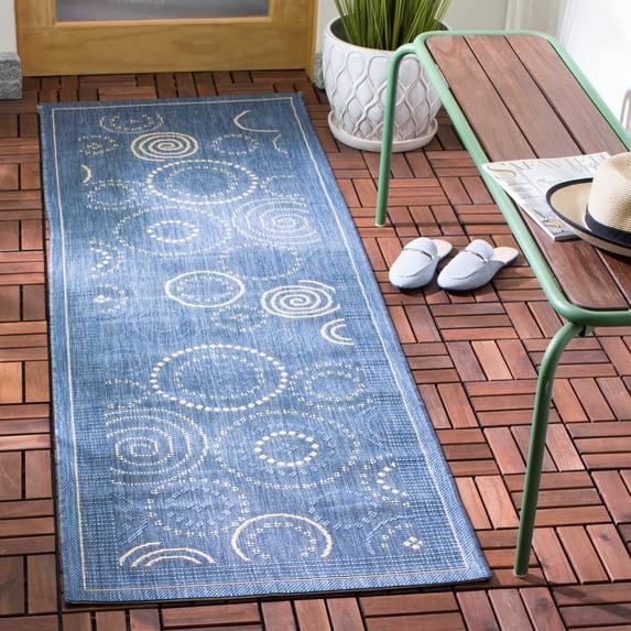 Safavieh Courtyard Hugo Oriental Indoor/Outdoor Runner Rug, Blue/Natural, 2'3" x 14'