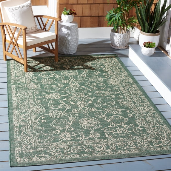Safavieh Courtyard Ilija Medallion Indoor/Outdoor Area Rug, Dark Green/Beige, 5'3" x 7'7"