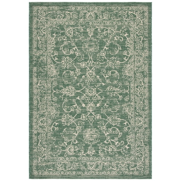 SAFAVIEH Courtyard Ilija Medallion Indoor/Outdoor Area Rug, Dark Green/Beige, 6'7" x 9'6"