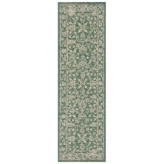 SAFAVIEH Courtyard Ilija Medallion Indoor/Outdoor Runner Rug, Dark Green/Beige, 2'3" x 8'