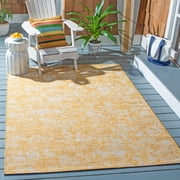 SAFAVIEH Courtyard Isolde Abstract Indoor/Outdoor Area Rug, Gold/Ivory, 5'3" x 7'7"