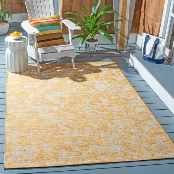 SAFAVIEH Courtyard Isolde Abstract Indoor/Outdoor Area Rug, Gold/Ivory, 5'3" x 7'7"