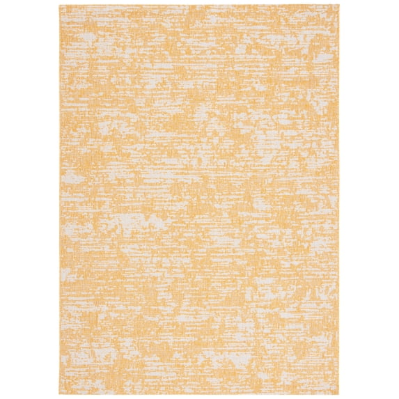 SAFAVIEH Courtyard Isolde Abstract Indoor/Outdoor Area Rug, Gold/Ivory, 9' x 12'