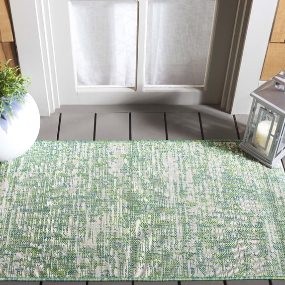 SAFAVIEH Courtyard Isolde Abstract Indoor/Outdoor Area Rug, Green Blue/Ivory, 2'7" x 5'