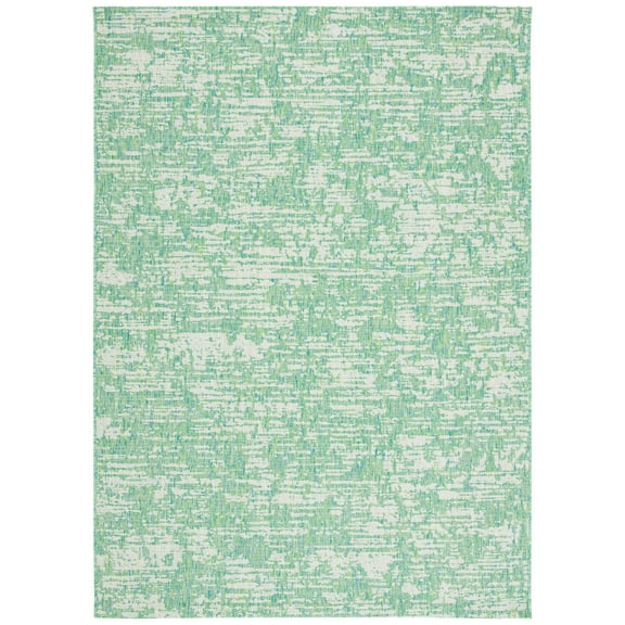 SAFAVIEH Courtyard Isolde Abstract Indoor/Outdoor Area Rug, Green Blue/Ivory, 4' x 5'7"