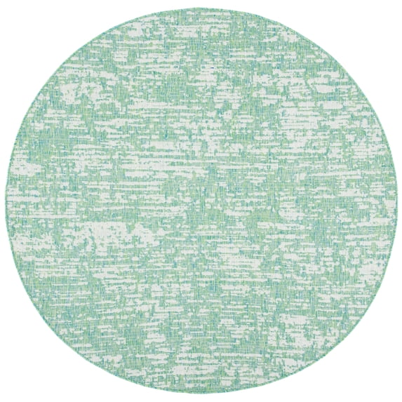 SAFAVIEH Courtyard Isolde Abstract Indoor/Outdoor Area Rug, Green Blue/Ivory, 6'7" x 6'7" Round