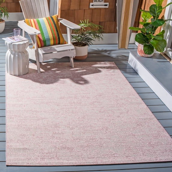 SAFAVIEH Courtyard Isolde Abstract Indoor/Outdoor Area Rug, Pink/Ivory, 9' x 12'
