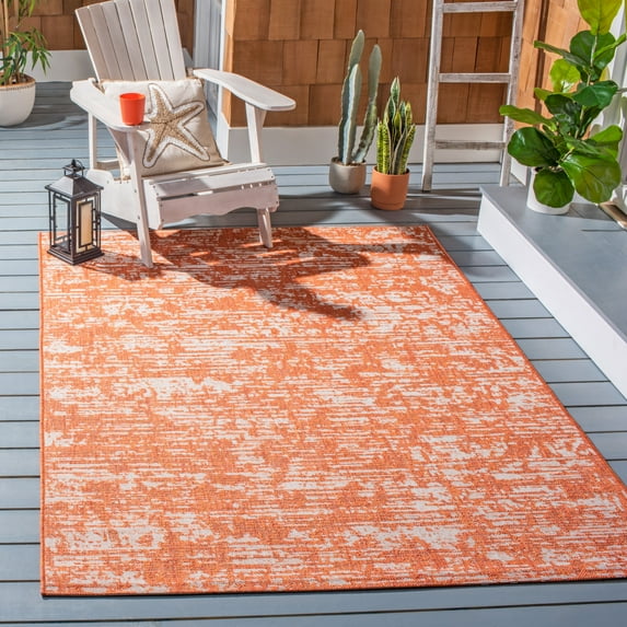 SAFAVIEH Courtyard Isolde Abstract Indoor/Outdoor Runner Rug, Orange/Ivory, 2'3" x 8'
