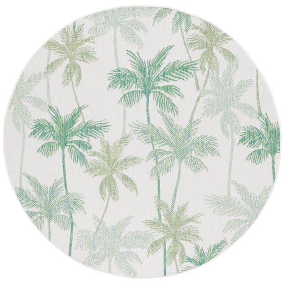 SAFAVIEH Courtyard Jaden Botanical Indoor/Outdoor Area Rug, Ivory/Green, 6'7" x 6'7" Round