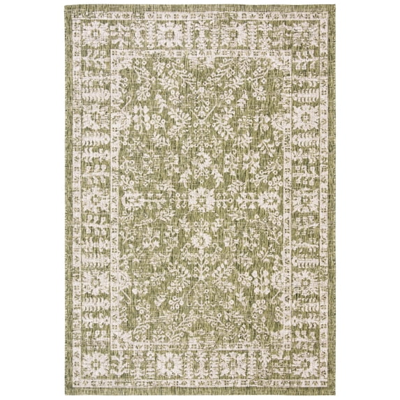 SAFAVIEH Courtyard Jaki Traditional Indoor/Outdoor Area Rug, 4' x 5'7", Green/Beige
