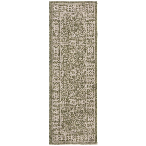 SAFAVIEH Courtyard Jaki Traditional Indoor/Outdoor Runner, 2'3" x 6'7", Green/Beige