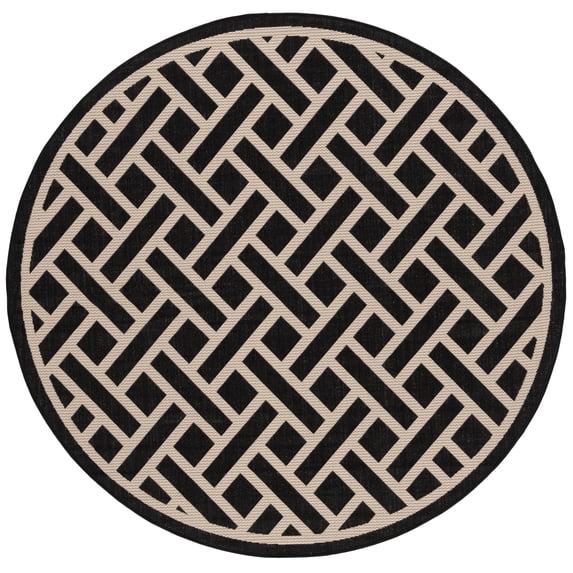 SAFAVIEH Courtyard Janey Bordered Indoor/Outdoor Area Rug, Black/Light Beige, 6'7" x 6'7" Round