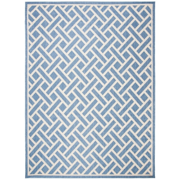 SAFAVIEH Courtyard Janey Bordered Indoor/Outdoor Area Rug, Blue/Light Beige, 8' x 11'