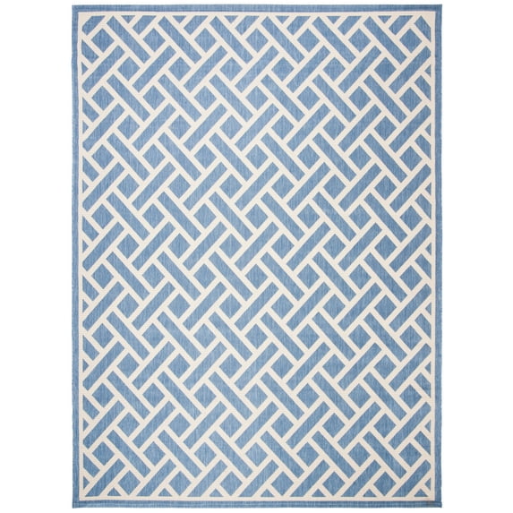 SAFAVIEH Courtyard Janey Bordered Indoor/Outdoor Area Rug, Blue/Light Beige, 9' x 12'