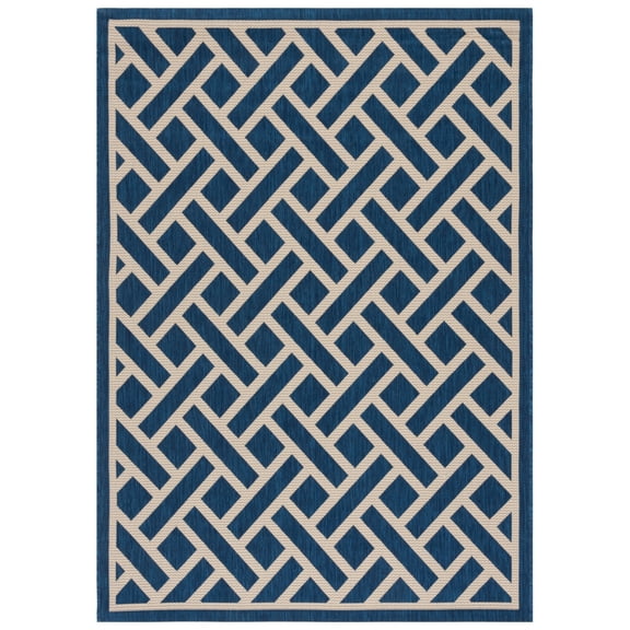 SAFAVIEH Courtyard Janey Bordered Indoor/Outdoor Area Rug, Navy/Light Beige, 6'7" x 6'7" Round