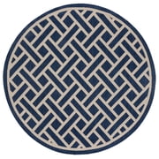 SAFAVIEH Courtyard Janey Bordered Indoor/Outdoor Area Rug, Navy/Light Beige, 6'7" x 6'7" Round