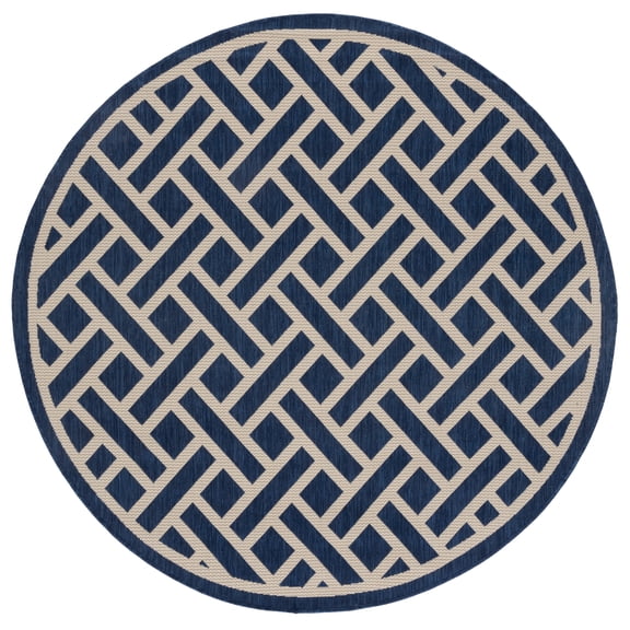 SAFAVIEH Courtyard Janey Bordered Indoor/Outdoor Area Rug, Navy/Light Beige, 6'7" x 6'7" Round