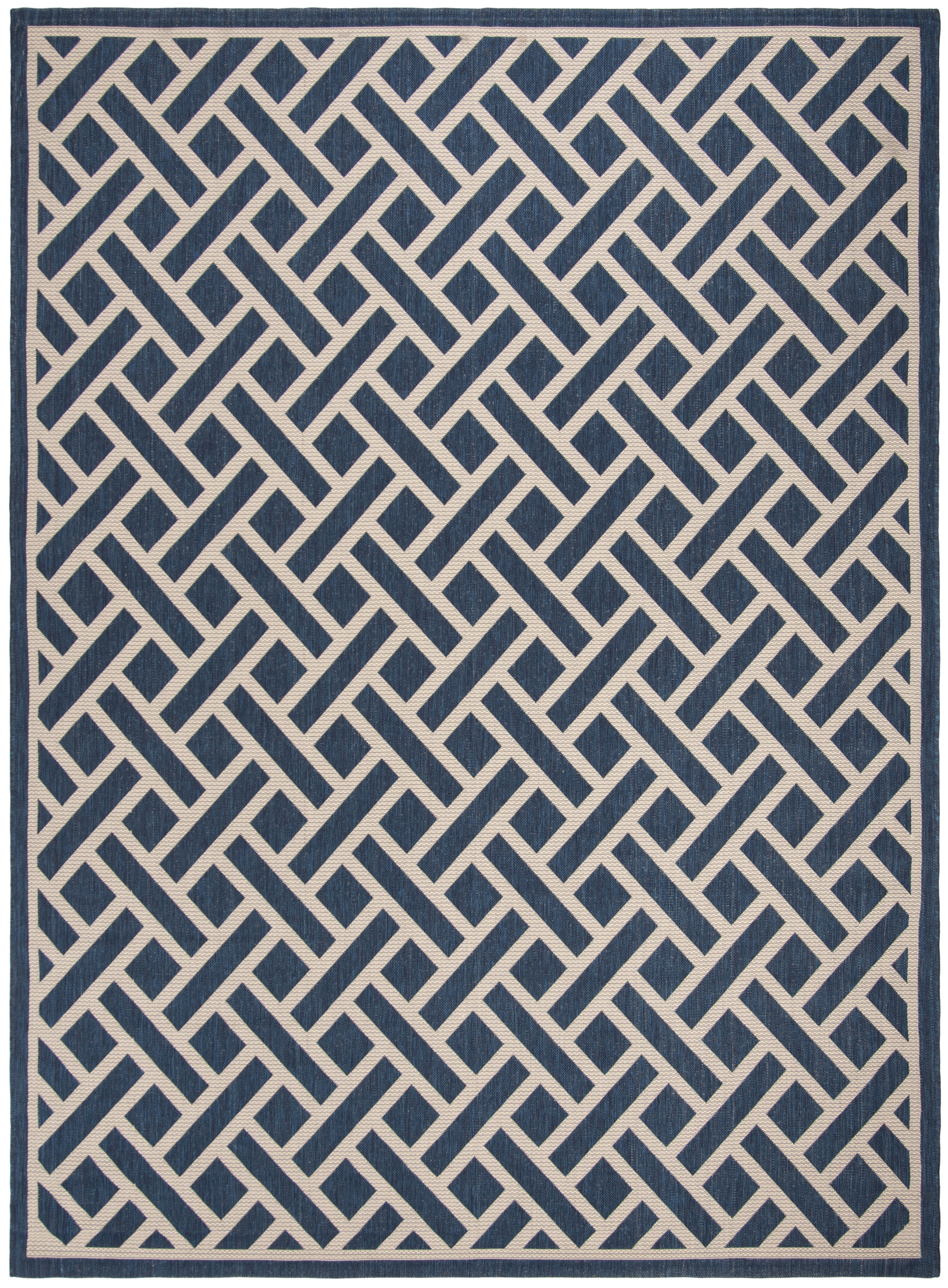 SAFAVIEH Courtyard Janey Bordered Indoor/Outdoor Area Rug, Navy/Light Beige, 9' x 12'