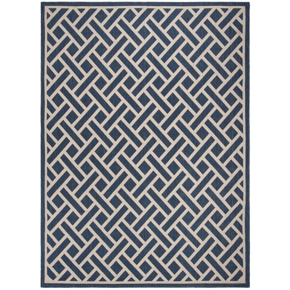 SAFAVIEH Courtyard Janey Bordered Indoor/Outdoor Area Rug, Navy/Light Beige, 9' x 12'