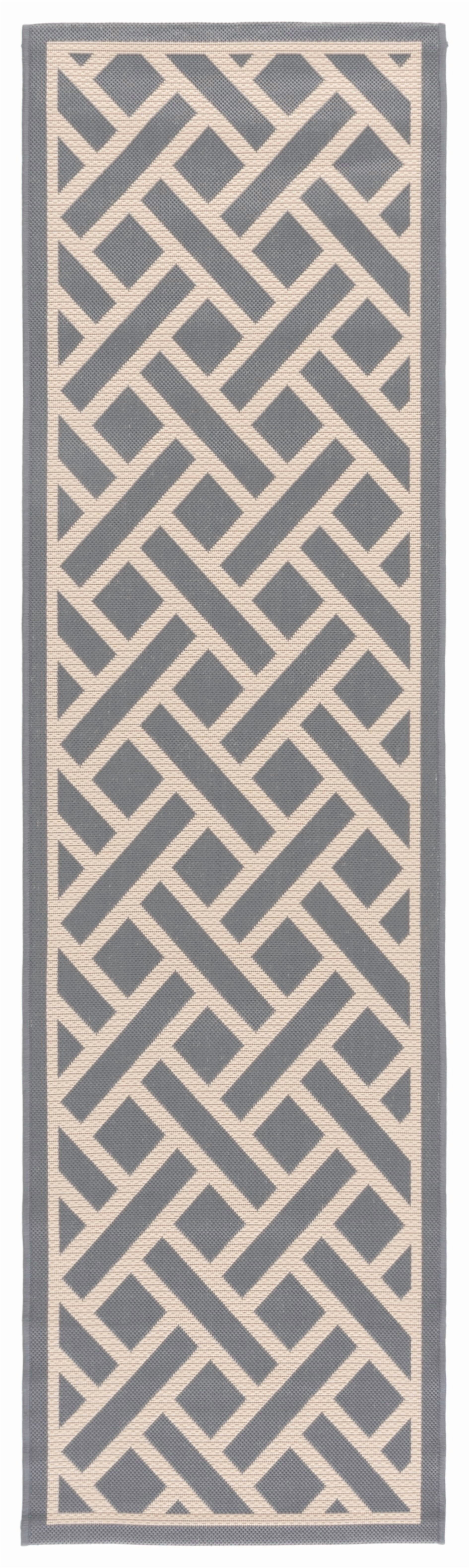 SAFAVIEH Courtyard Janey Bordered Indoor/Outdoor Runner Rug, Anthracite/Light Beige, 2'3" x 8'