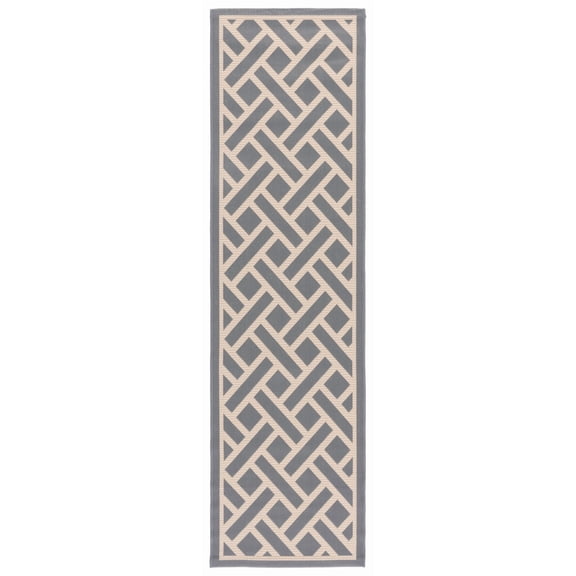 SAFAVIEH Courtyard Janey Bordered Indoor/Outdoor Runner Rug, Anthracite/Light Beige, 2'3" x 8'