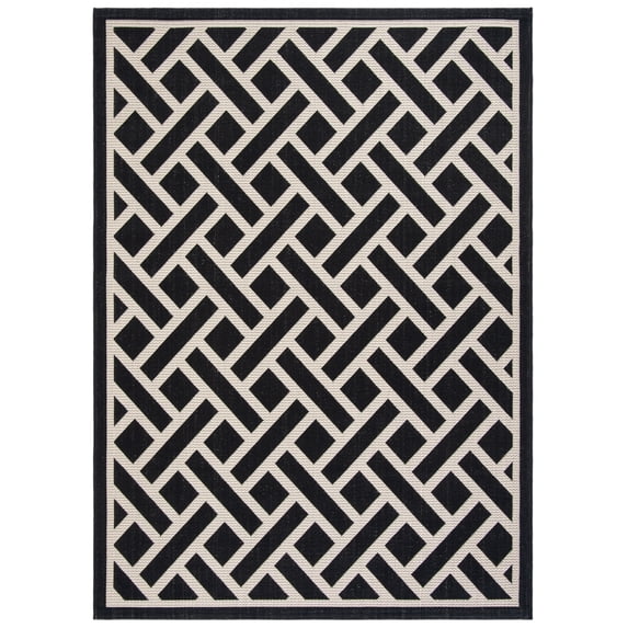 SAFAVIEH Courtyard Janey Geometric Indoor/Outdoor Area Rug Black/Light Beige, 5'3" x 7'7"