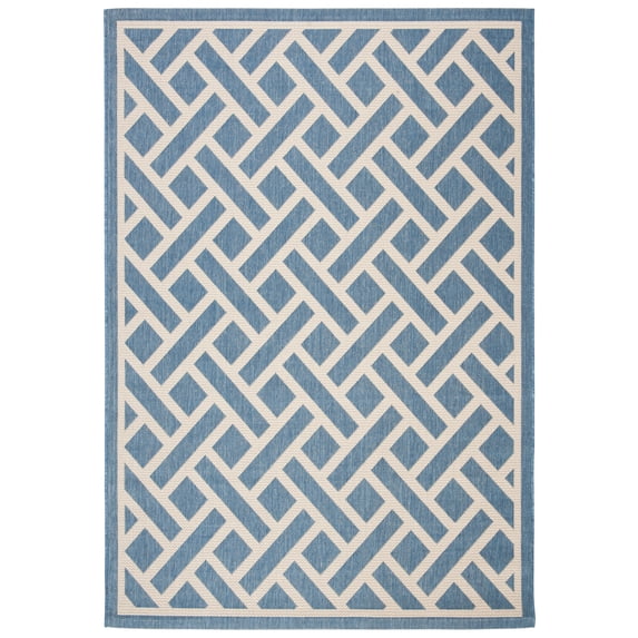 SAFAVIEH Courtyard Janey Geometric Indoor/Outdoor Area Rug Blue/Light Beige, 5'3" x 7'7"