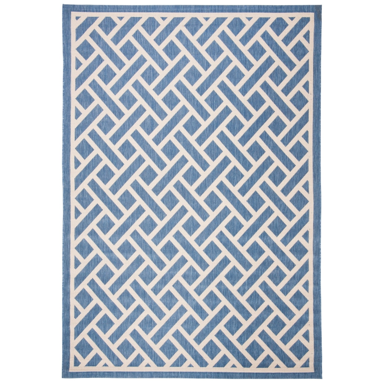 Rectangular Blue and Light Beige Synthetic Easy Care Rug