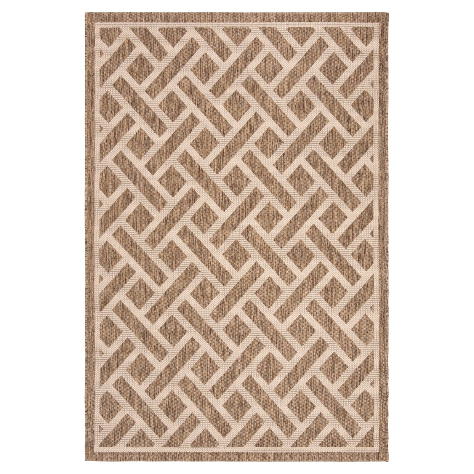 Courtyard Geometric Brown/Light Beige Indoor/Outdoor Rectangular Rug