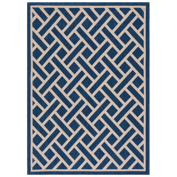 SAFAVIEH Courtyard Janey Geometric Indoor/Outdoor Area Rug Navy/Light Beige, 6'7" x 9'6"