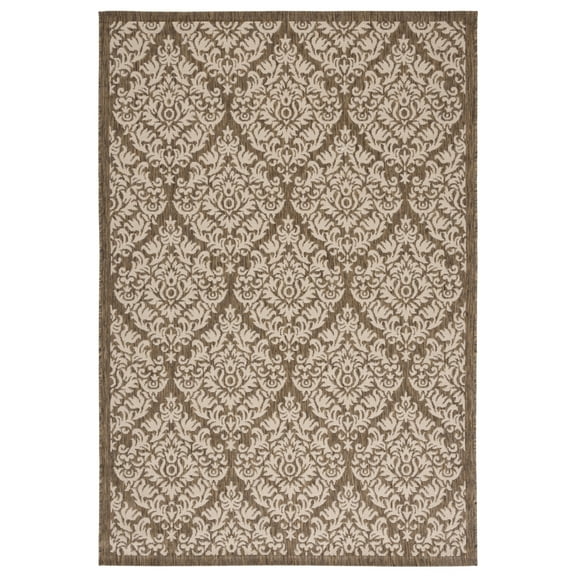 SAFAVIEH Courtyard Jannine Damask Indoor/Outdoor Area Rug, Brown/Beige, 5'3" x 7'7"