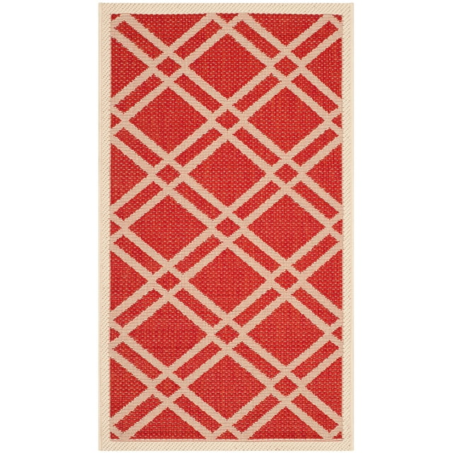 SAFAVIEH Courtyard Jasper Geometric Bordered Indoor/Outdoor Area Rug, 2'7" x 5', Red/Bone