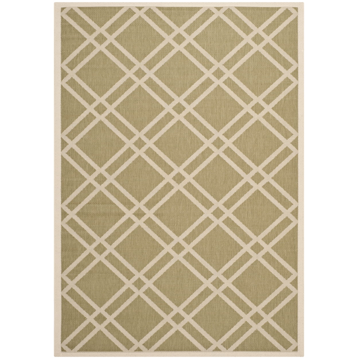 Green and Beige Geometric Bordered Outdoor Area Rug, 4' x 5'7"