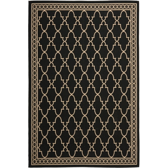SAFAVIEH Courtyard Jasper Geometric Bordered Indoor/Outdoor Area Rug, 5'3" x 7'7", Black/Beige
