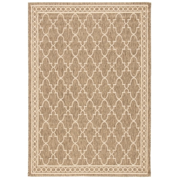 SAFAVIEH Courtyard Jasper Geometric Bordered Indoor/Outdoor Area Rug, 5'3" x 7'7", Dark Beige/Beige