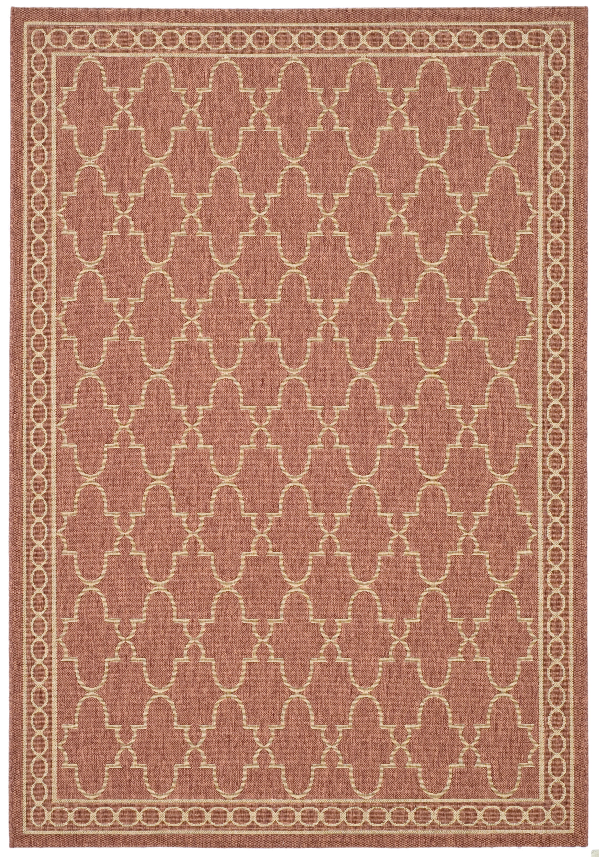 Rust and Sand Geometric Bordered Rectangular Outdoor Rug
