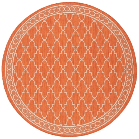 SAFAVIEH Courtyard Jasper Geometric Bordered Indoor/Outdoor Area Rug, 6'7" x 6'7" Round, Rust/Sand