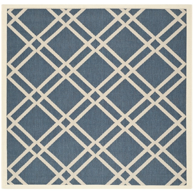 SAFAVIEH Courtyard Jasper Geometric Bordered Indoor/Outdoor Area Rug, 6'7" x 6'7" Square, Navy/Beige