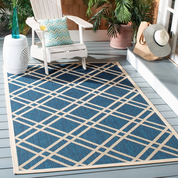 Safavieh Courtyard Jasper Geometric Indoor/Outdoor Area Rug, Navy/Beige, 8' x 11'