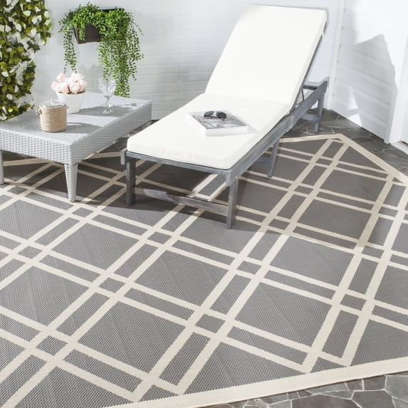 Safavieh Courtyard Jasper Geometric Indoor/Outdoor Area Rug, Anthracite/Beige, 9' x 12'