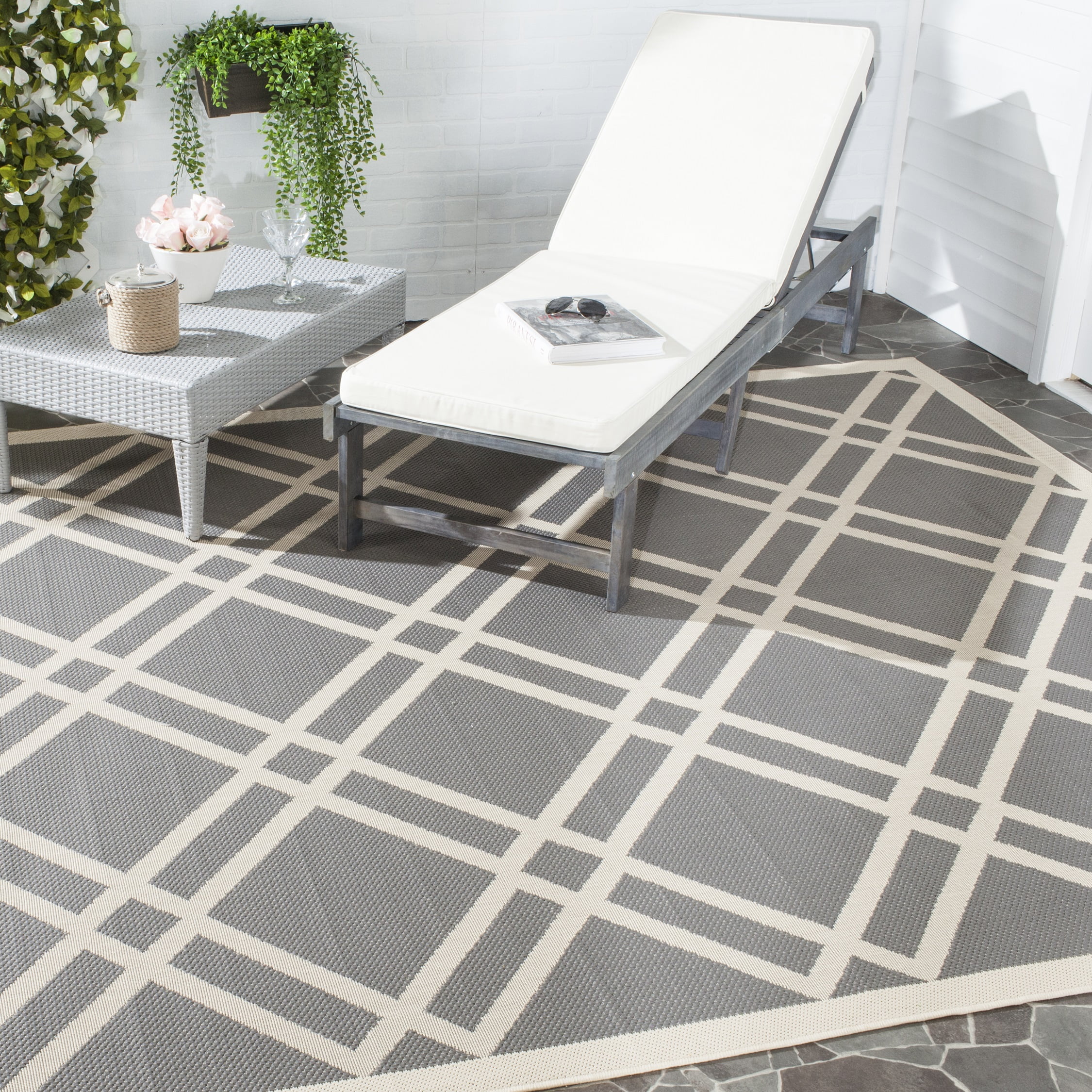 Anthracite & Beige Reversible Outdoor Rug, 9' x 12', Easy Care