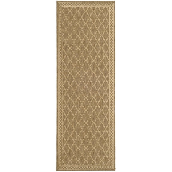 SAFAVIEH Courtyard Jasper Geometric Bordered Indoor/Outdoor Runner Rug, 2'3" x 6'7", Dark Beige/Beige