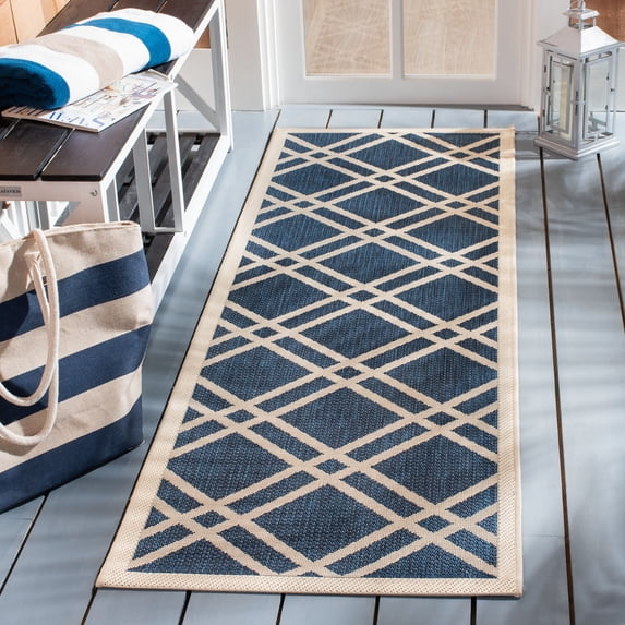 Safavieh Courtyard Jasper Geometric Indoor/Outdoor Runner Rug, Navy/Beige, 2'3" x 6'7"