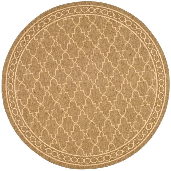 SAFAVIEH Courtyard Jasper Geometric Indoor/Outdoor Area Rug, Dark Beige/Beige, 6'7" x 6'7" Round
