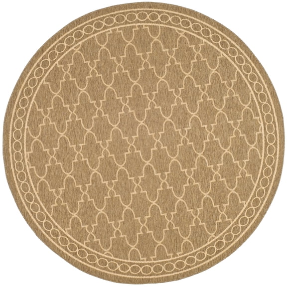 SAFAVIEH Courtyard Jasper Geometric Indoor/Outdoor Area Rug, Dark Beige/Beige, 6'7" x 6'7" Round