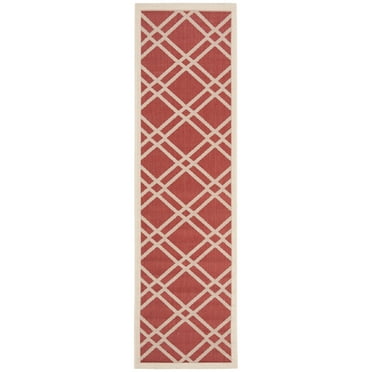 SAFAVIEH Courtyard Jasper Geometric Indoor/Outdoor Runner Rug, Red/Bone, 2'3" x 8'