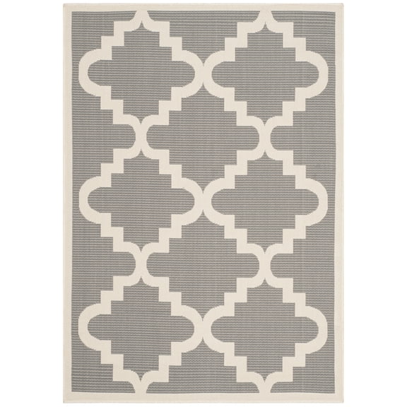 SAFAVIEH Courtyard Jaylee Geometric Indoor/Outdoor Area Rug, Anthracite/Beige, 4' x 5'7"