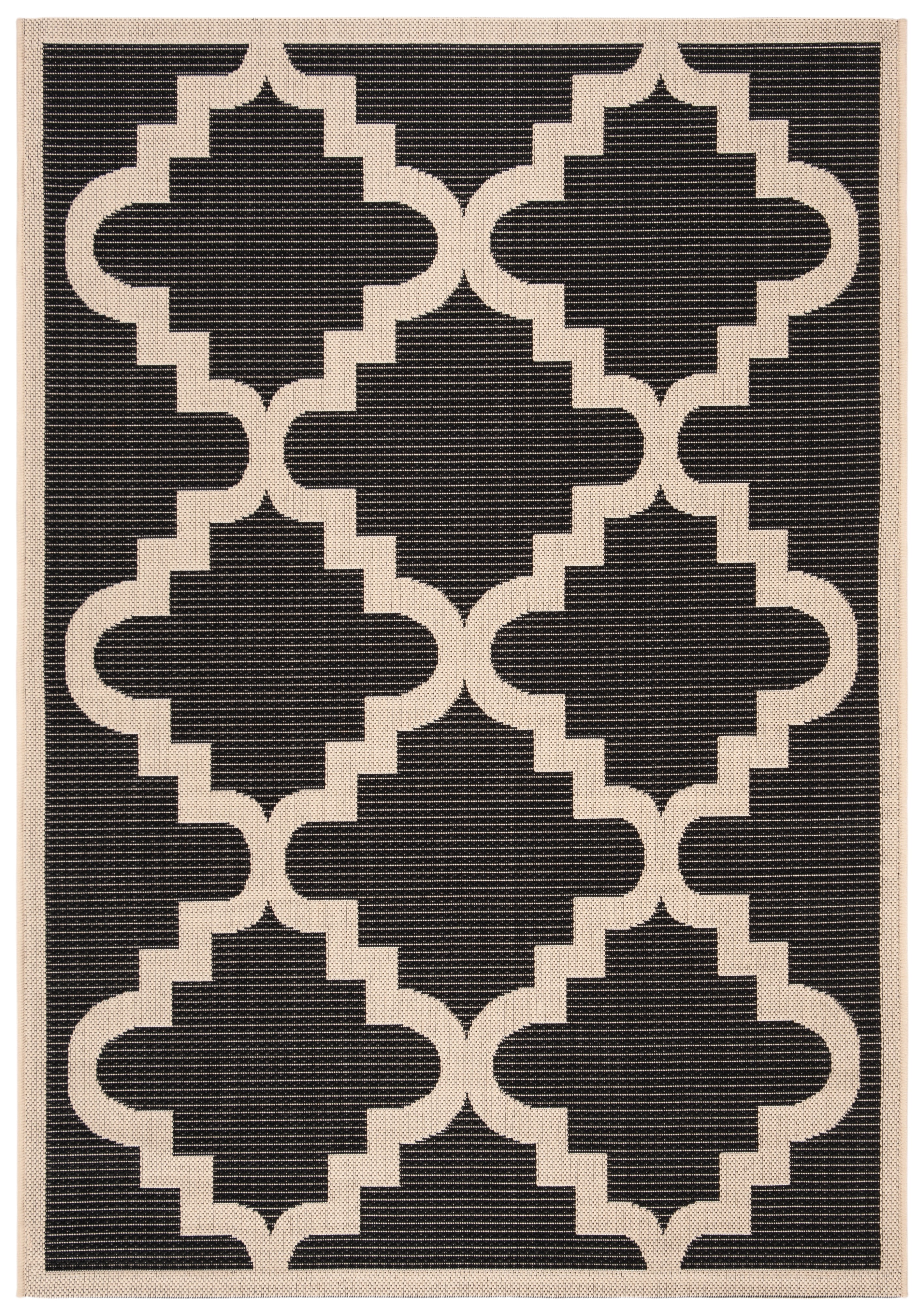 SAFAVIEH Courtyard Jaylee Geometric Indoor/Outdoor Area Rug, Black/Beige, 4' x 5'7"