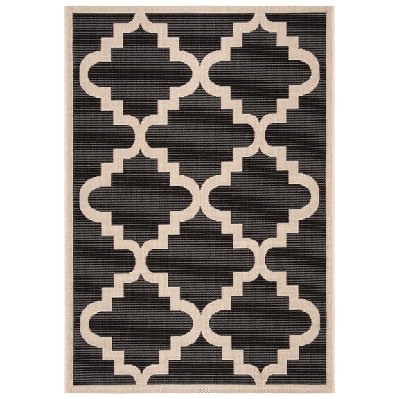 SAFAVIEH Courtyard Jaylee Geometric Indoor/Outdoor Area Rug, Black/Beige, 4' x 5'7"