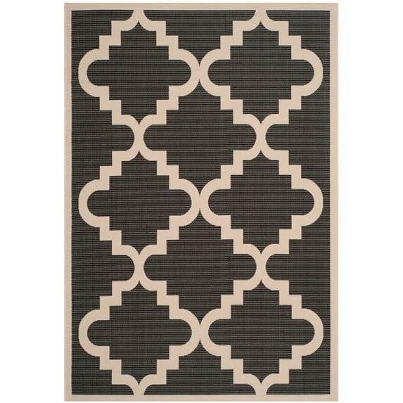 SAFAVIEH Courtyard Jaylee Geometric Indoor/Outdoor Area Rug, Black/Beige, 4' x 5'7"